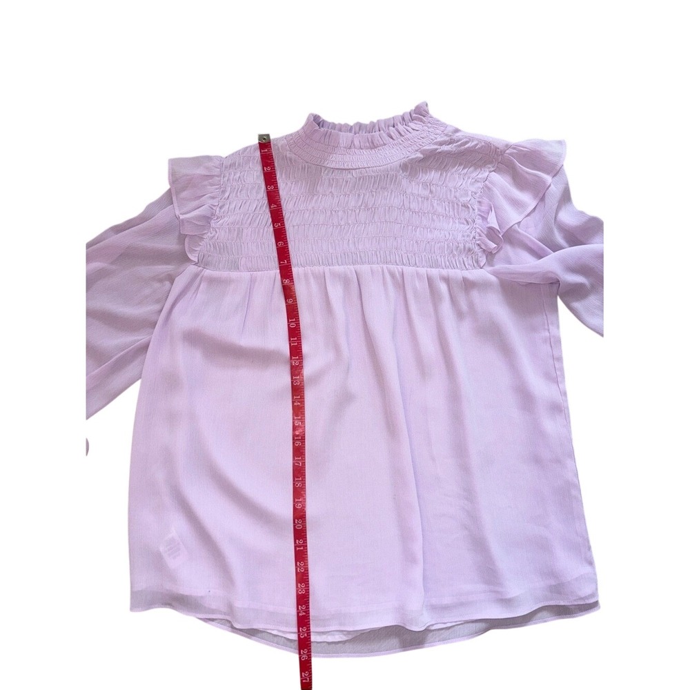 Ann Taylor Lavender Smocked Ruffle-Shoulder Blouse - Picture 7 of 7